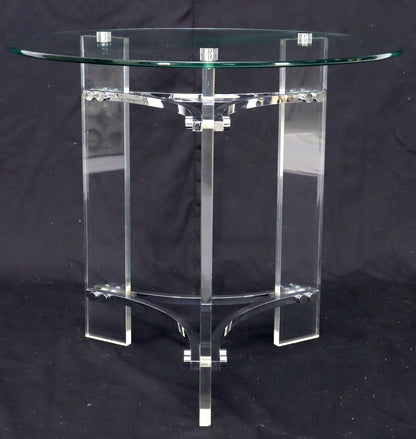 Round Glass Chrome & Lucite Occasional Side End Table Stand Charles Hollis Jones