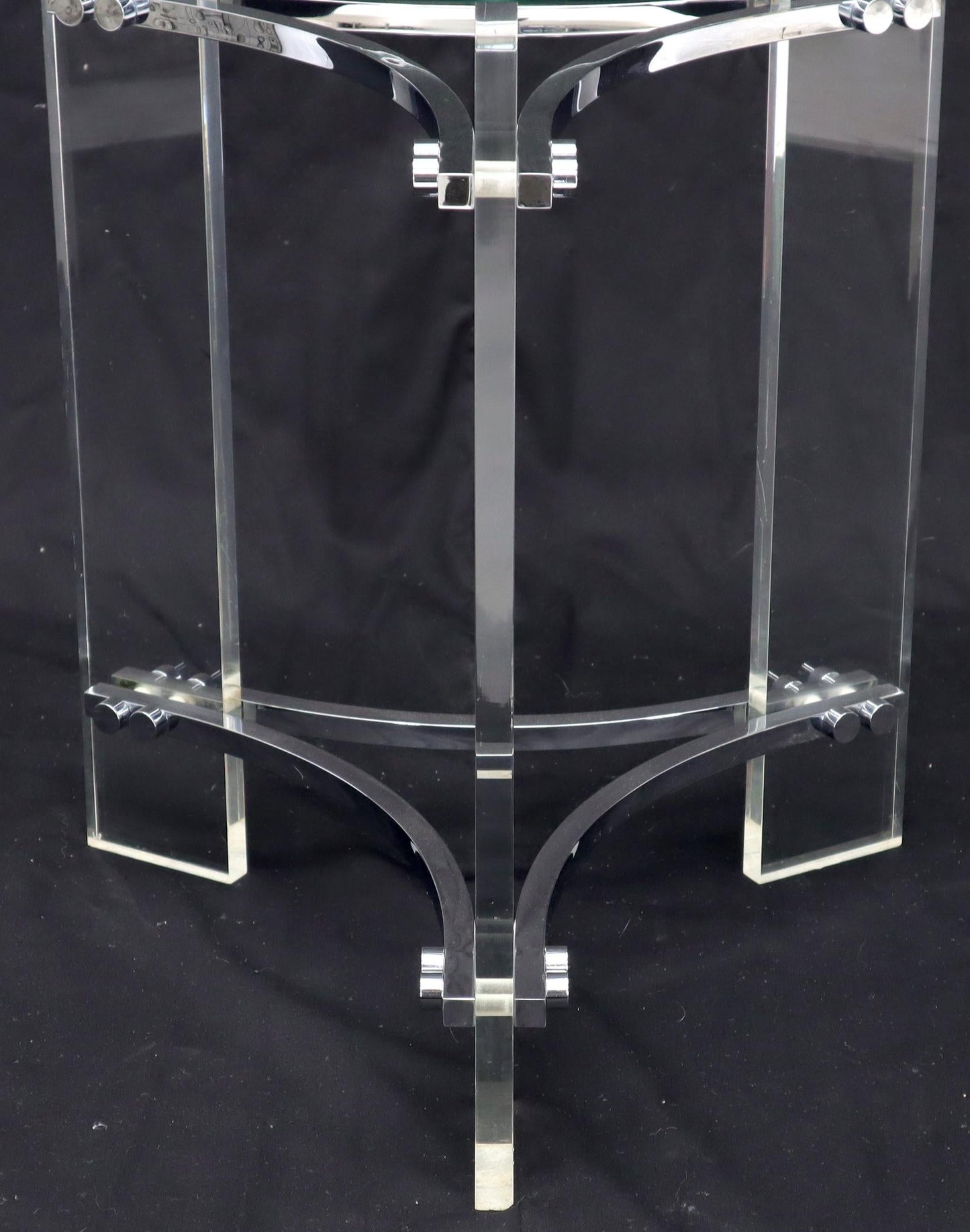 Round Glass Chrome & Lucite Occasional Side End Table Stand Charles Hollis Jones