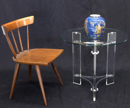 Round Glass Chrome & Lucite Occasional Side End Table Stand Charles Hollis Jones