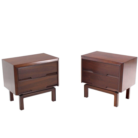 Pair of Danish Mid Century Modern Walnut End Tables Two Drawer Stands