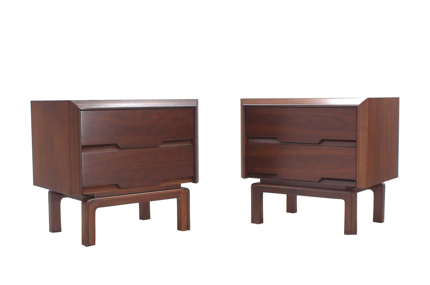 Pair of Danish Mid Century Modern Walnut End Tables Two Drawer Stands