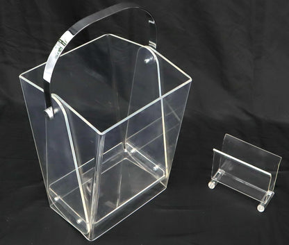 Mid-Century Modern Bent Lucite & Chrome Paper Basket & Letter Holder