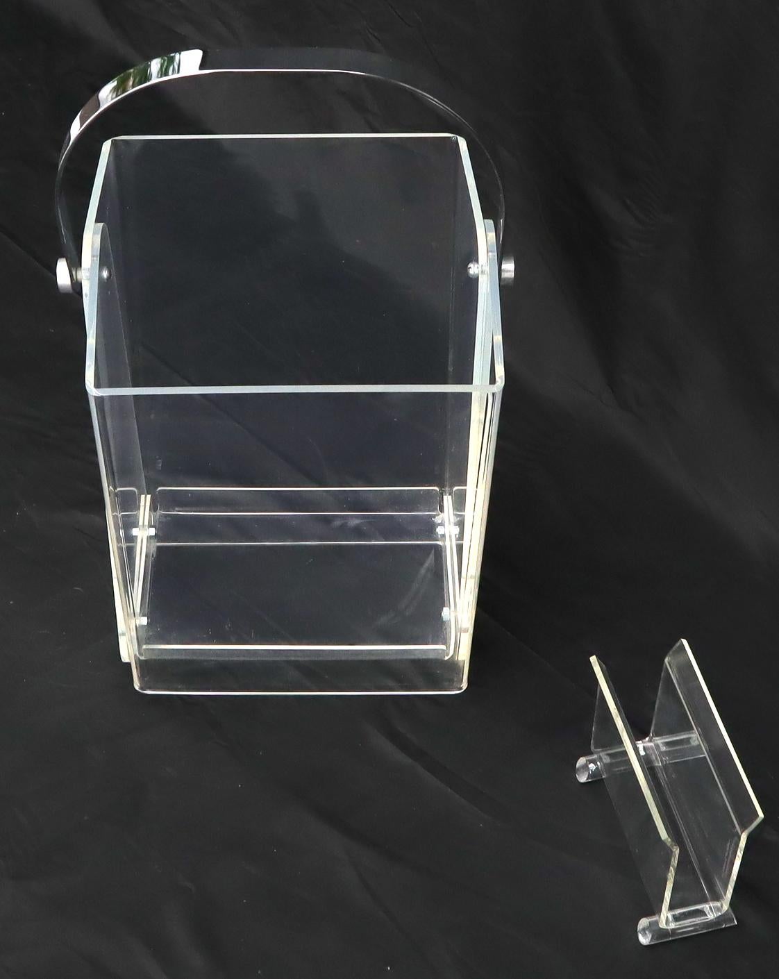 Mid-Century Modern Bent Lucite & Chrome Paper Basket & Letter Holder