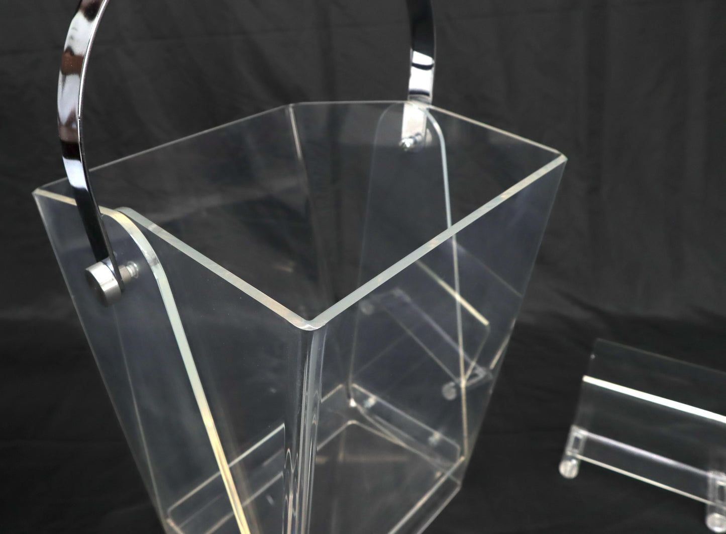 Mid-Century Modern Bent Lucite & Chrome Paper Basket & Letter Holder