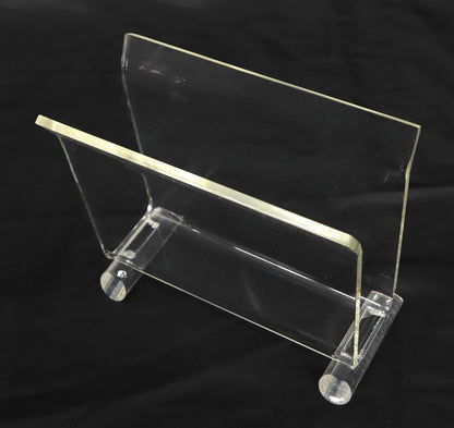 Mid-Century Modern Bent Lucite & Chrome Paper Basket & Letter Holder