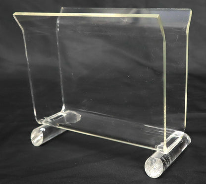 Mid-Century Modern Bent Lucite & Chrome Paper Basket & Letter Holder