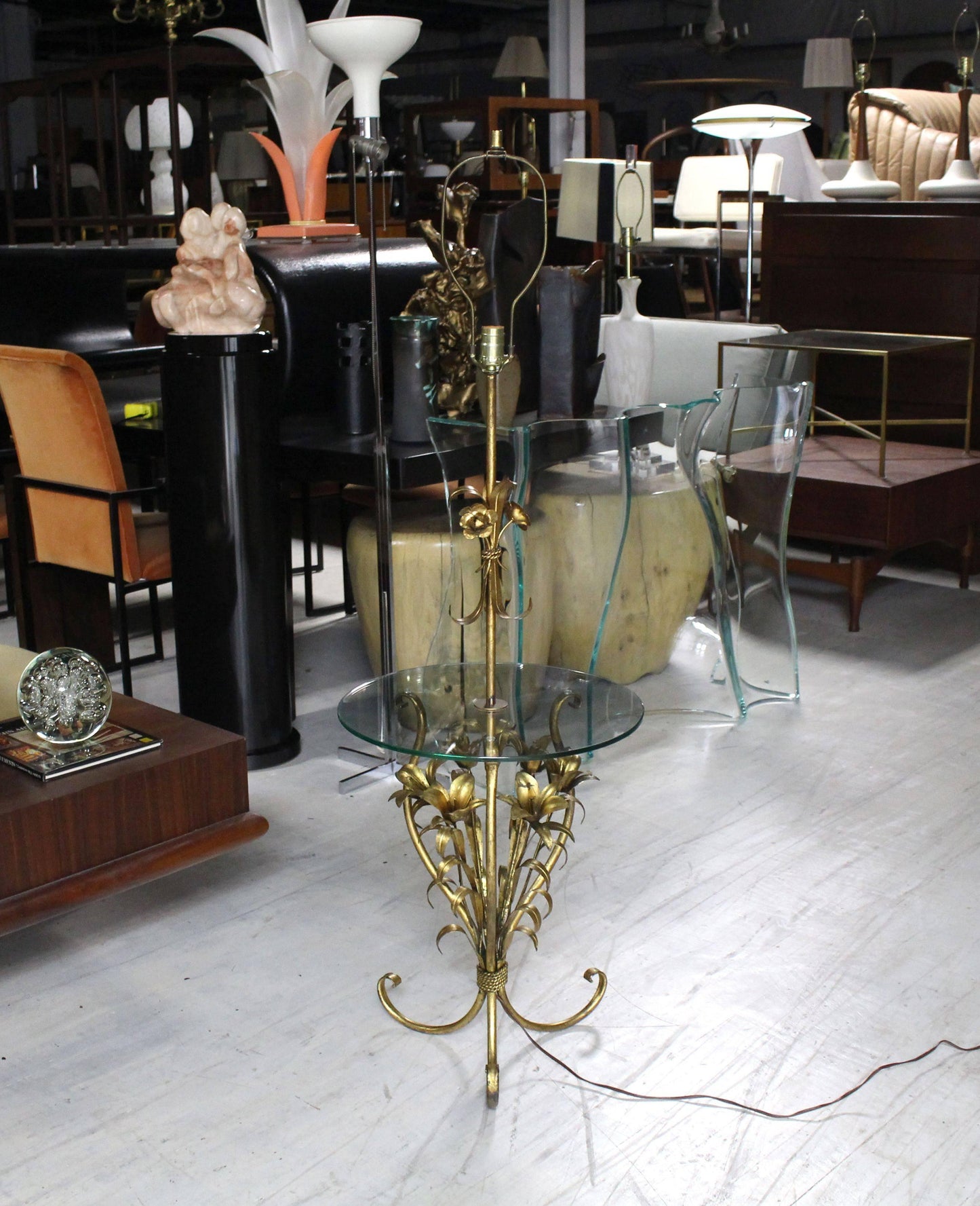 Mid Century Modern Gold Gild Metal Leaf Table Floor Lamp