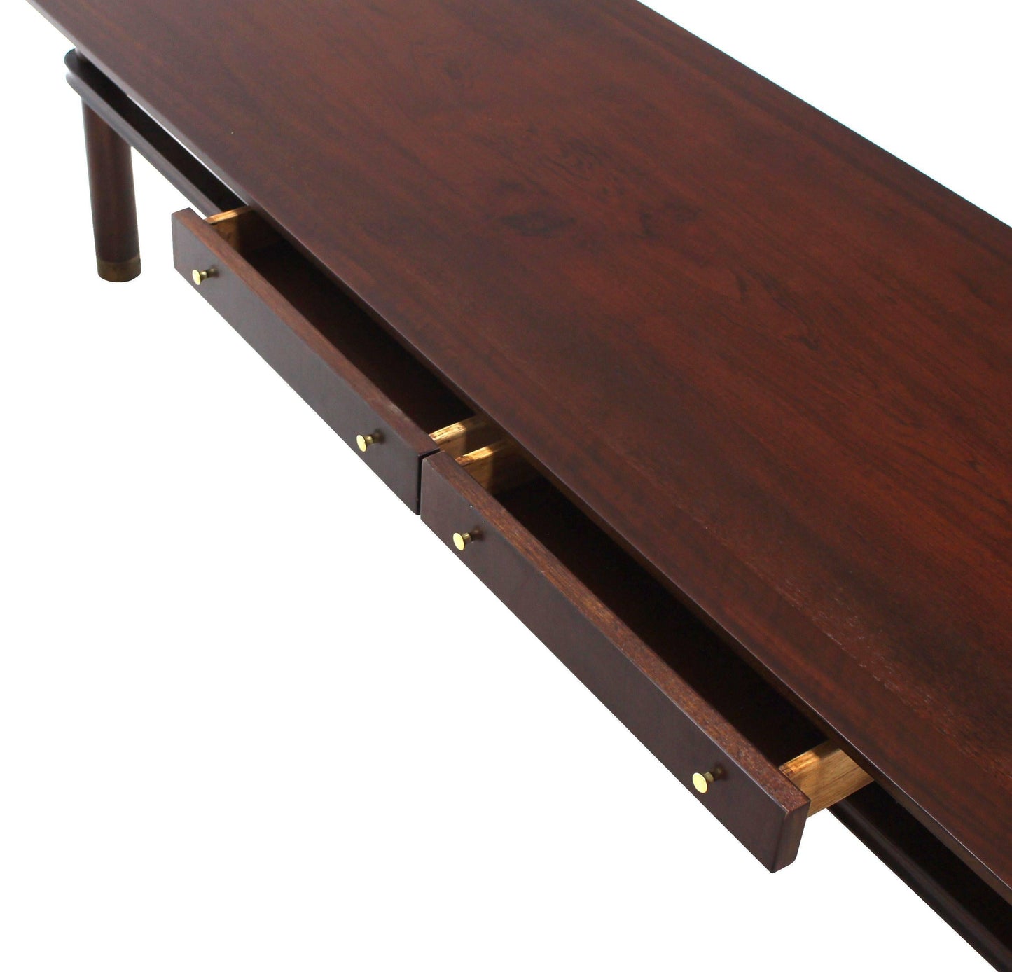 Long Mid Century Modern Walnut Coffee Table with Two Drawers