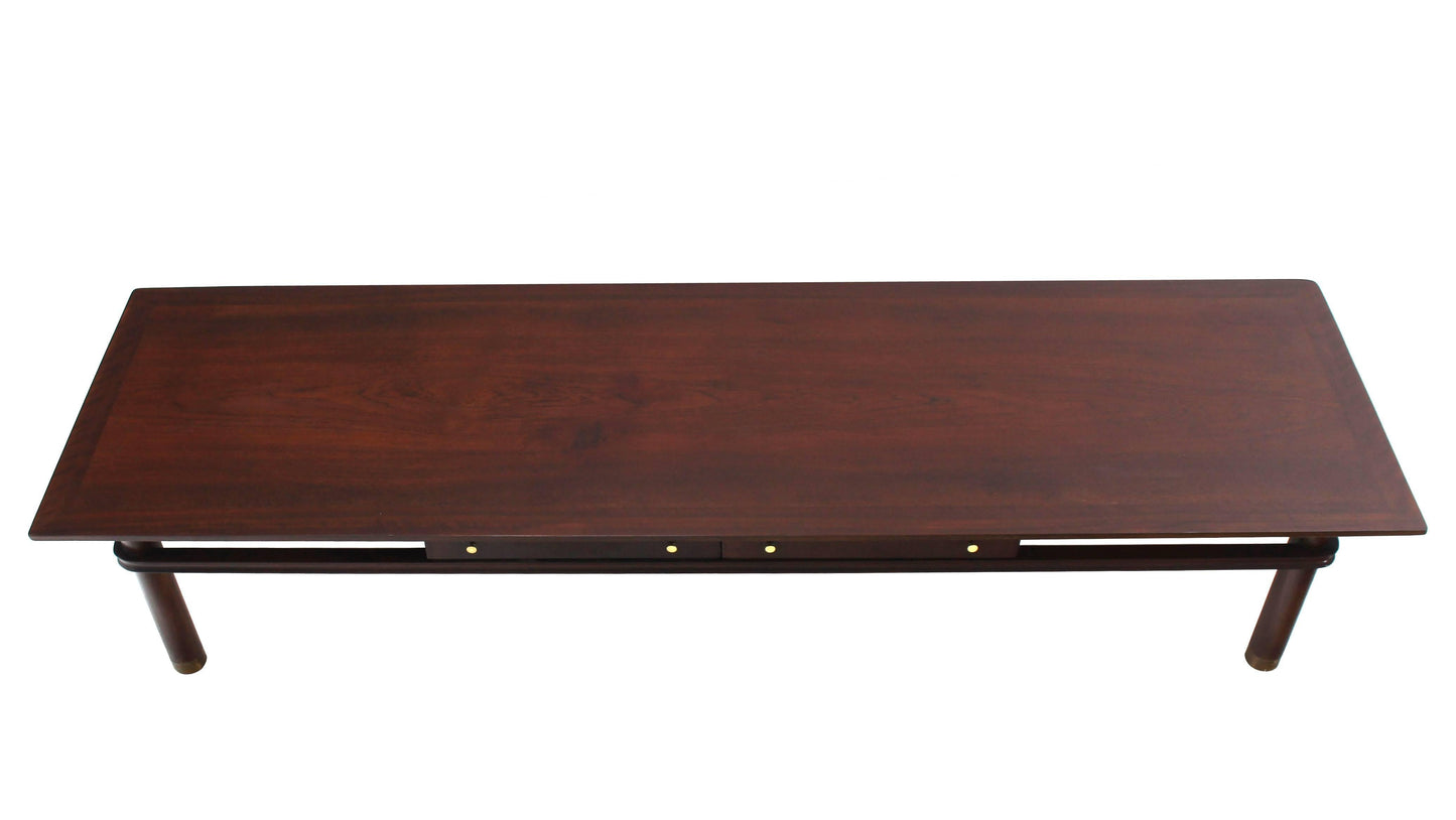 Long Mid Century Modern Walnut Coffee Table with Two Drawers