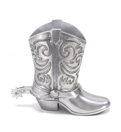 Large Cast Metal Western Boot Vase Planter Towle Silver