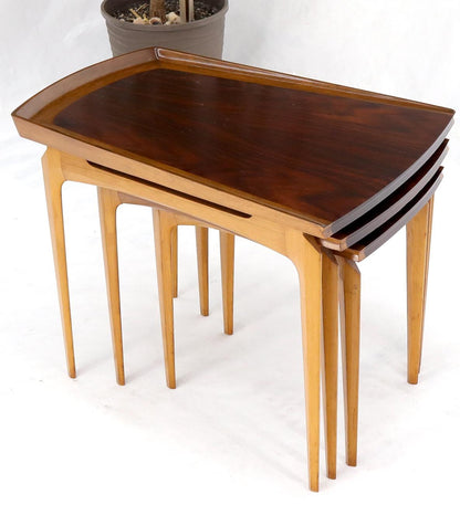 Rare Set of Three Nesting Table in Rosewood & Birch by Erno Fabry