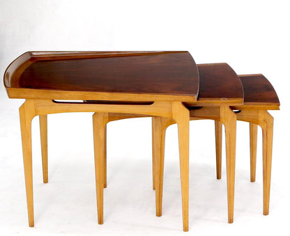 Rare Set of Three Nesting Table in Rosewood & Birch by Erno Fabry