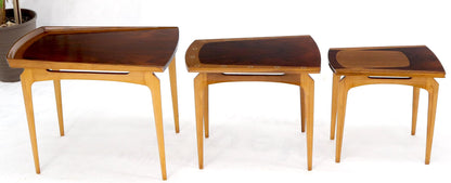 Rare Set of Three Nesting Table in Rosewood & Birch by Erno Fabry