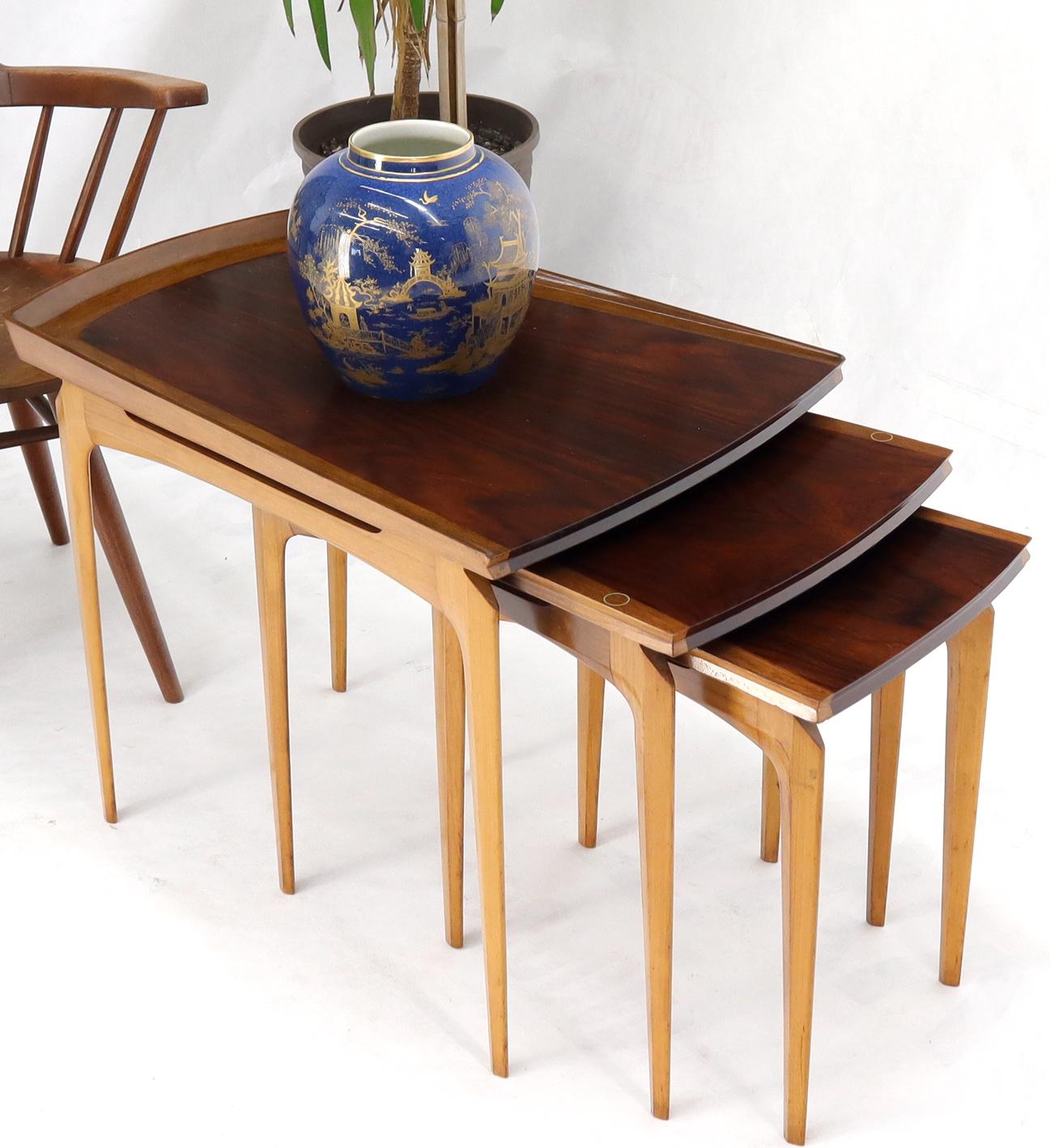 Rare Set of Three Nesting Table in Rosewood & Birch by Erno Fabry