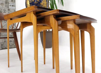 Rare Set of Three Nesting Table in Rosewood & Birch by Erno Fabry