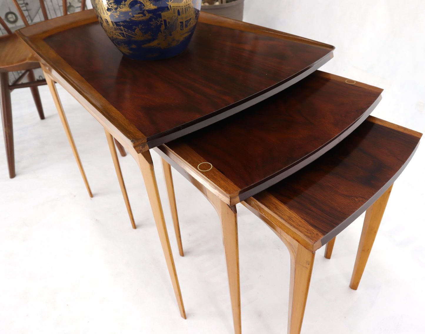 Rare Set of Three Nesting Table in Rosewood & Birch by Erno Fabry