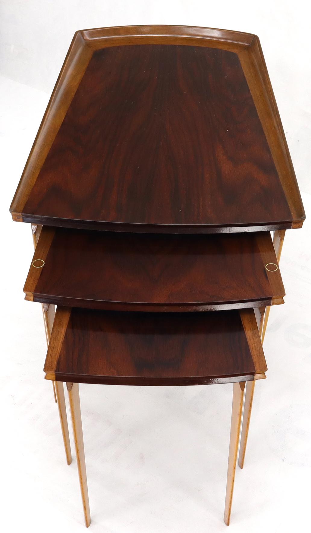 Rare Set of Three Nesting Table in Rosewood & Birch by Erno Fabry