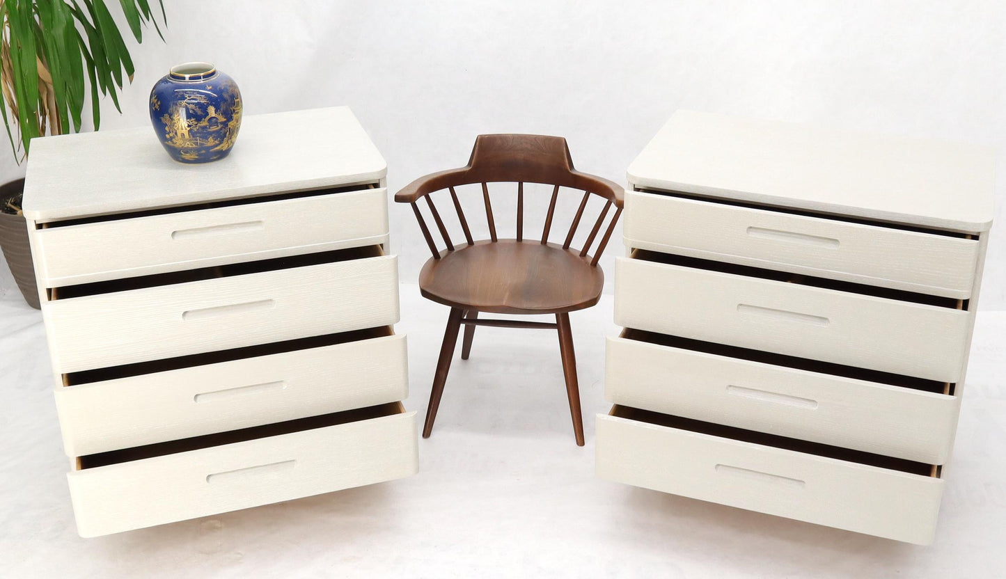 Pair of Restored Solid Oak Cerused White & Grey Finish 4 Drawers Bachelor Chests