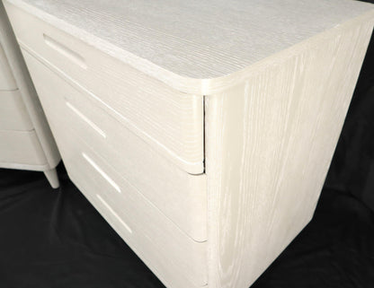 Pair of Restored Solid Oak Cerused White & Grey Finish 4 Drawers Bachelor Chests