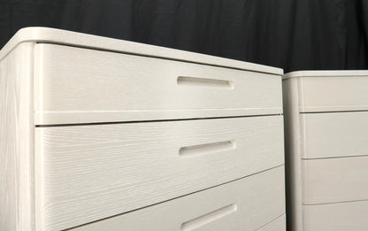 Pair of Restored Solid Oak Cerused White & Grey Finish 4 Drawers Bachelor Chests