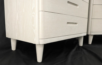 Pair of Restored Solid Oak Cerused White & Grey Finish 4 Drawers Bachelor Chests