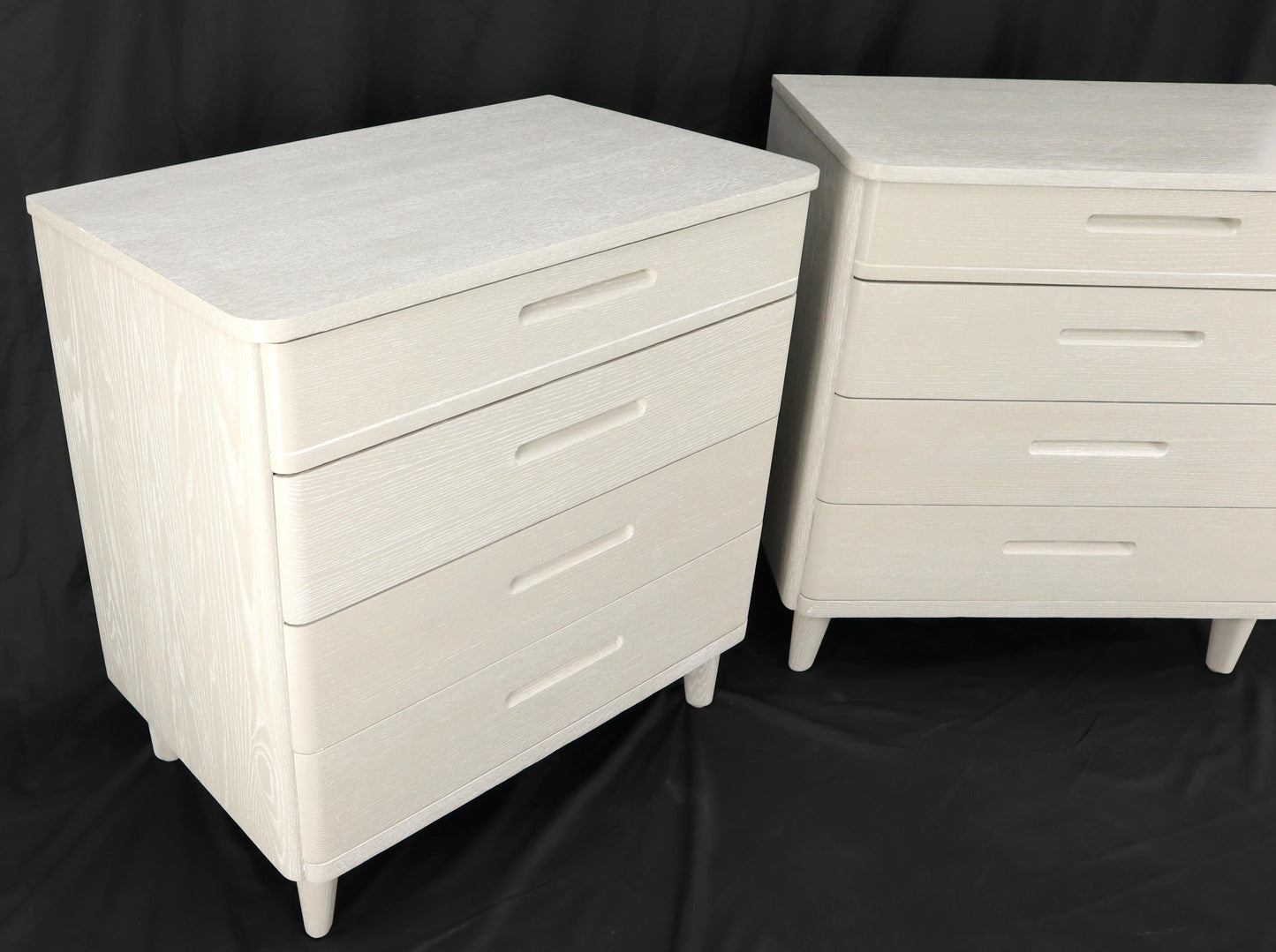 Pair of Restored Solid Oak Cerused White & Grey Finish 4 Drawers Bachelor Chests