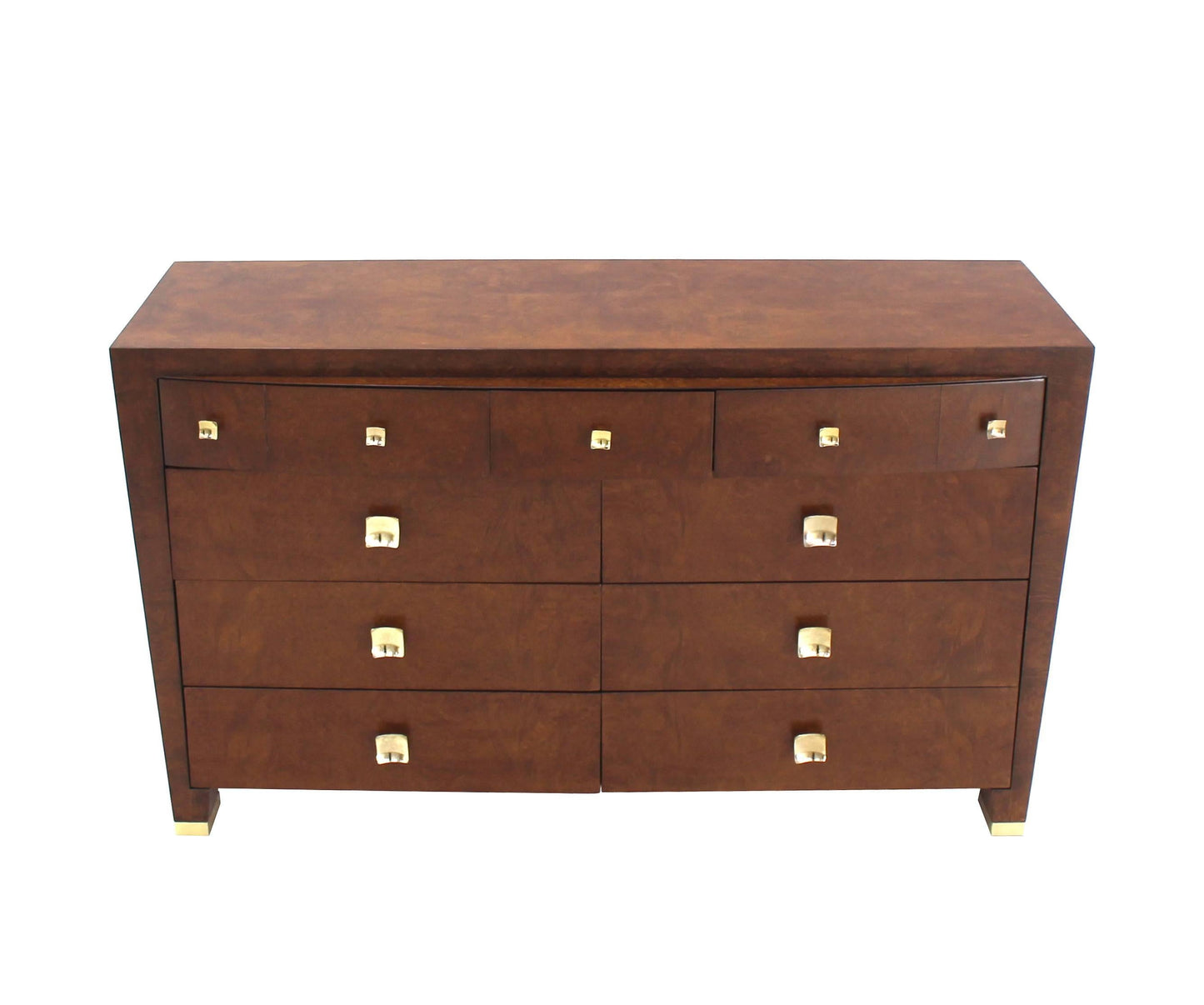 Burl Wood Walnut Brass Hardware Pulls Art Deco Dresser Cabinet Chest of Drawers