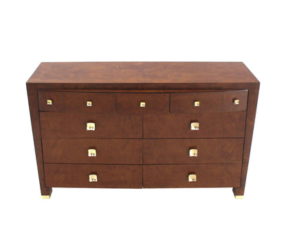 Burl Wood Walnut Brass Hardware Pulls Art Deco Dresser Cabinet Chest of Drawers