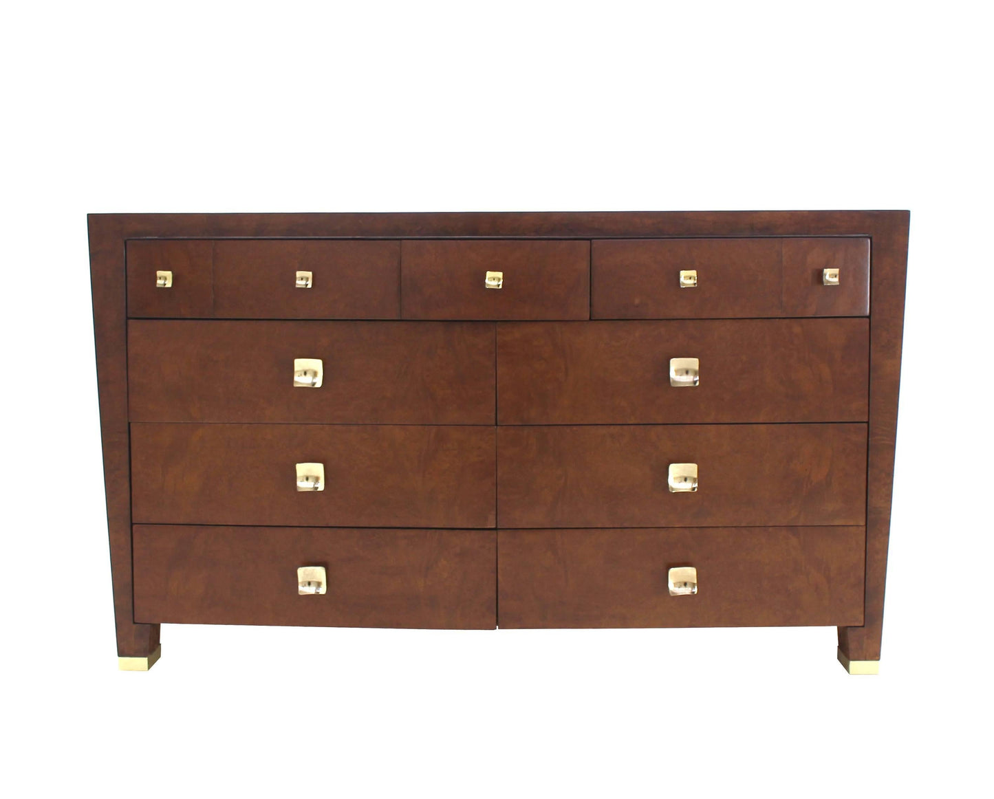 Burl Wood Walnut Brass Hardware Pulls Art Deco Dresser Cabinet Chest of Drawers