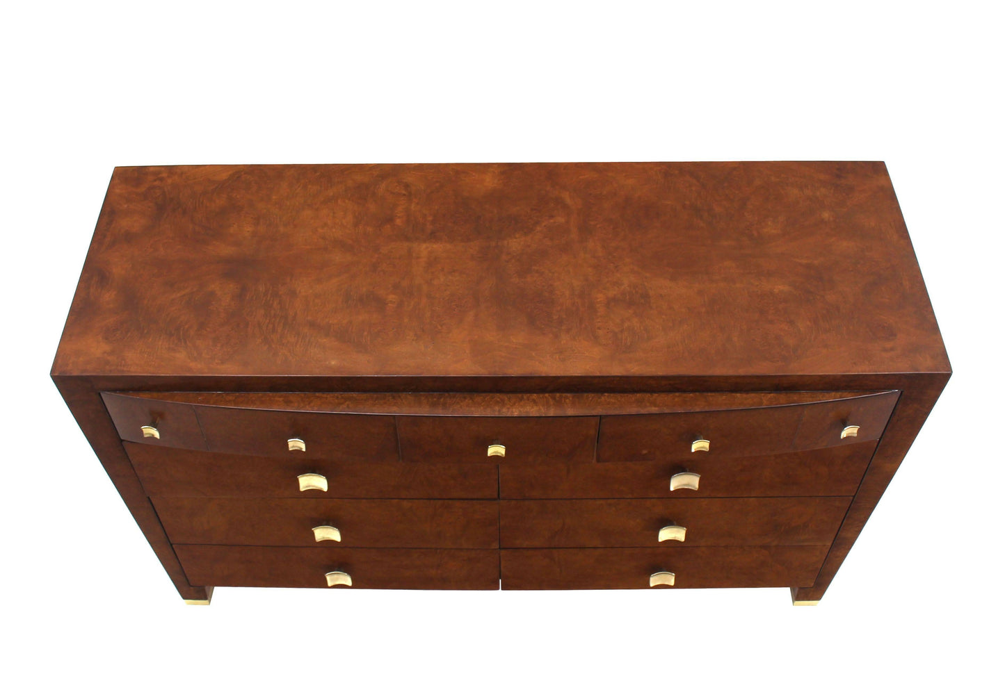 Burl Wood Walnut Brass Hardware Pulls Art Deco Dresser Cabinet Chest of Drawers