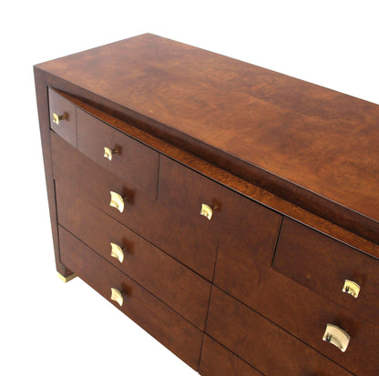 Burl Wood Walnut Brass Hardware Pulls Art Deco Dresser Cabinet Chest of Drawers