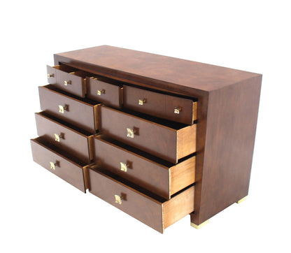 Burl Wood Walnut Brass Hardware Pulls Art Deco Dresser Cabinet Chest of Drawers