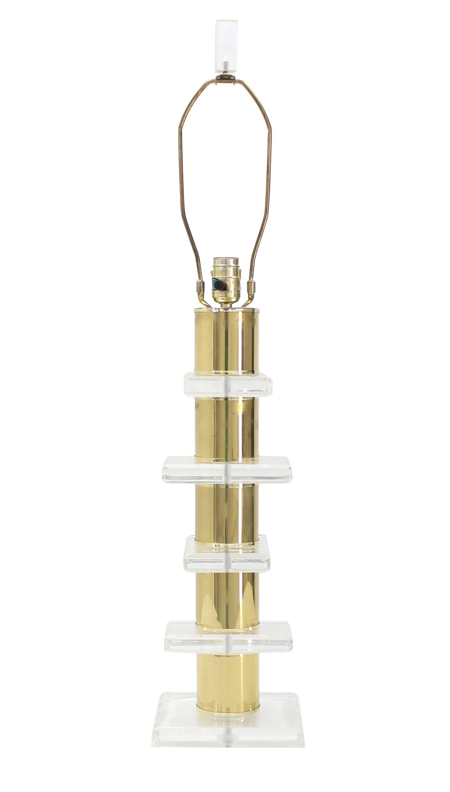 Stacked Lucite Brass Cylinders Table Lamp Lucite Finial