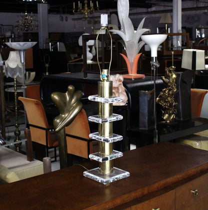 Stacked Lucite Brass Cylinders Table Lamp Lucite Finial