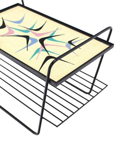 Abstract Design Glass Top Wire Shelf Mid-Century Modern Side Table Cart Tray