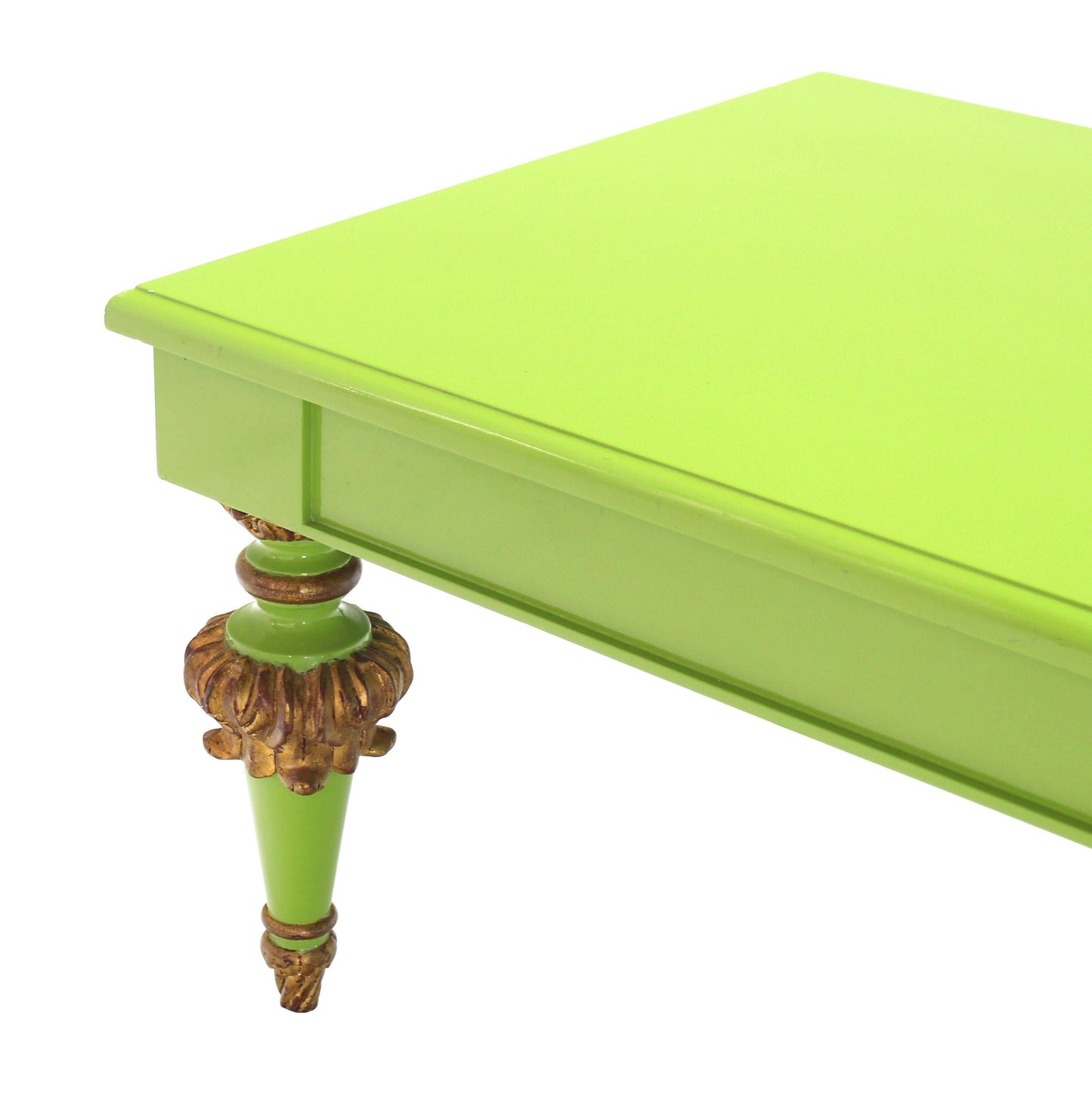 Salad Green Lacquer Gold Hollywood Regency Rectangular Coffee Table