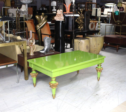 Salad Green Lacquer Gold Hollywood Regency Rectangular Coffee Table