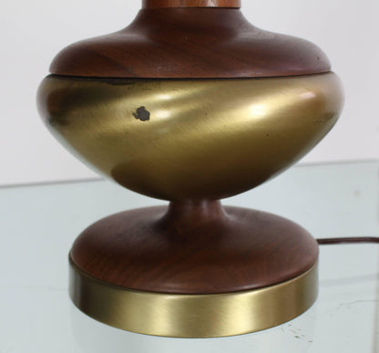 Tall Tower Shape Turned Walnut Brass Table Lamp Tony Paul