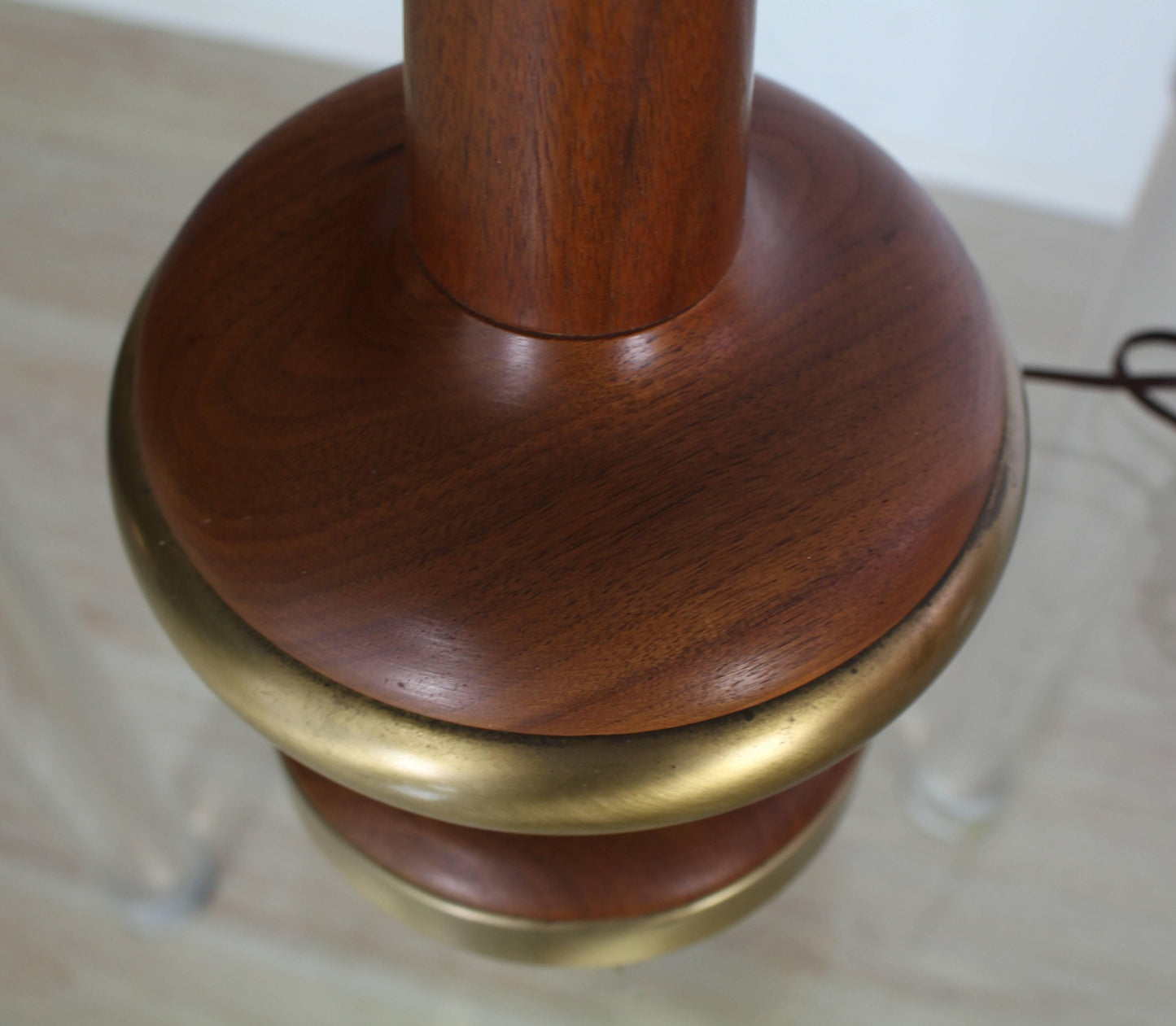 Tall Tower Shape Turned Walnut Brass Table Lamp Tony Paul