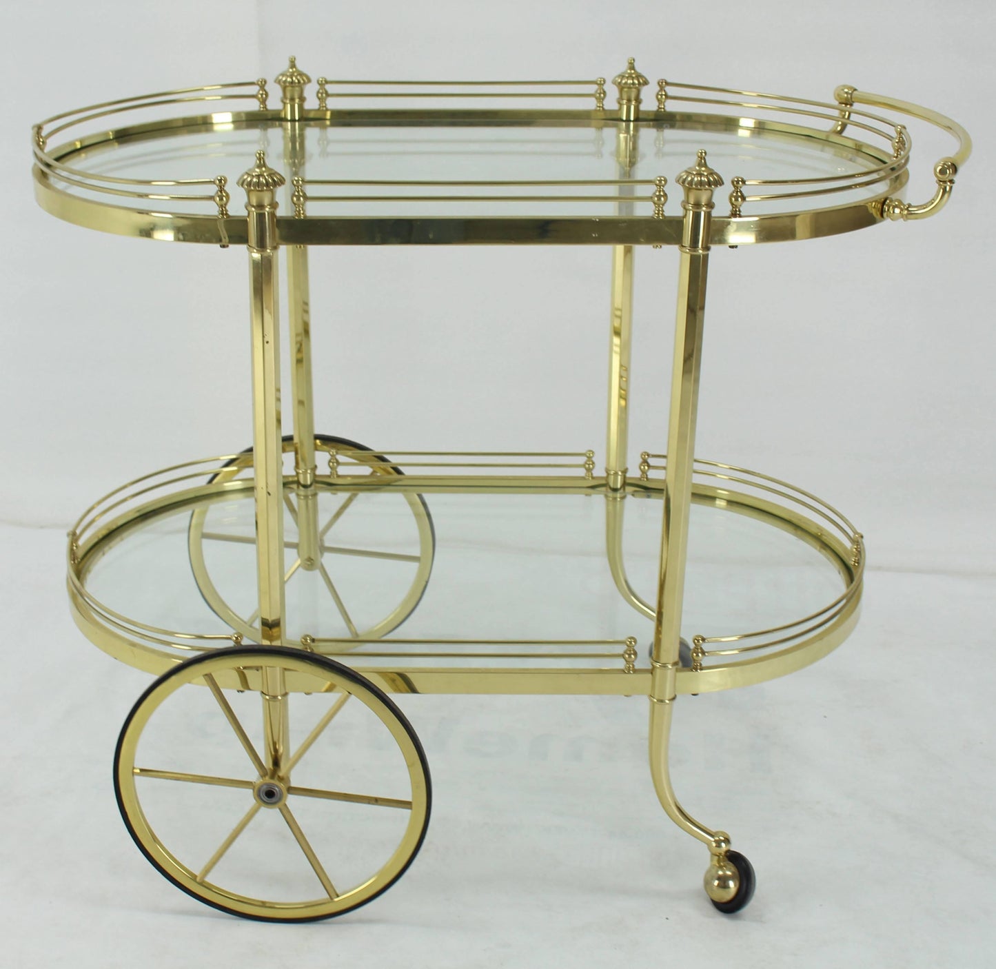 Two-Tier Polished Brass Glass Rolling Serving Bar Cart