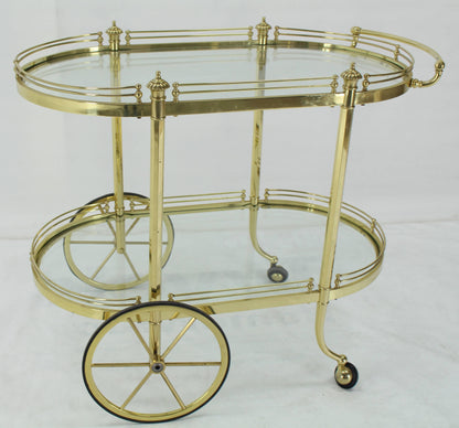 Two-Tier Polished Brass Glass Rolling Serving Bar Cart