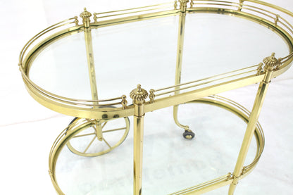 Two-Tier Polished Brass Glass Rolling Serving Bar Cart