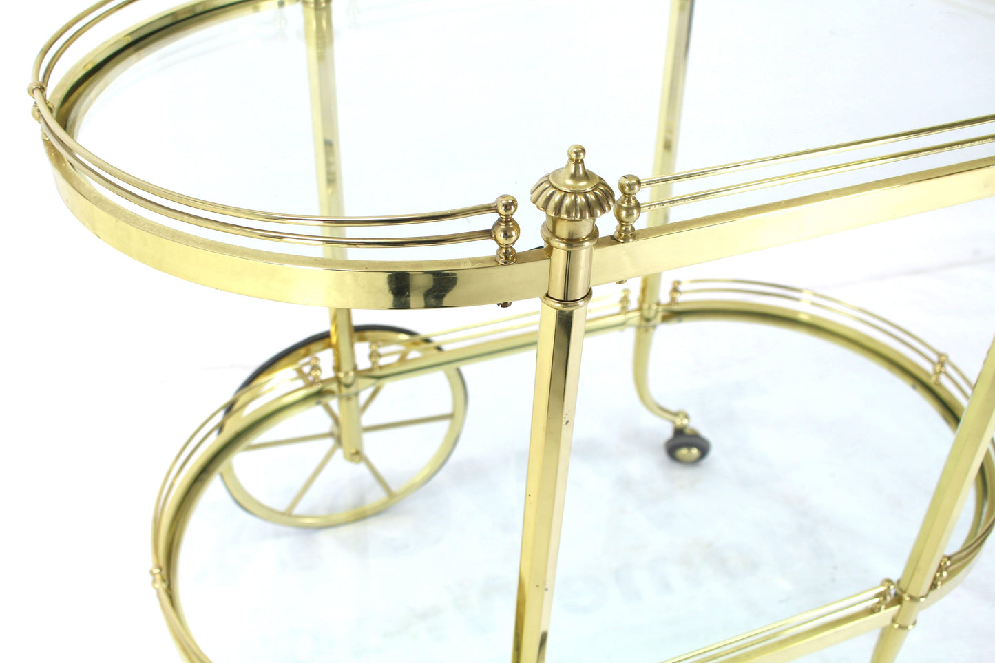 Two-Tier Polished Brass Glass Rolling Serving Bar Cart