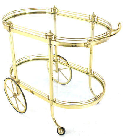 Two-Tier Polished Brass Glass Rolling Serving Bar Cart