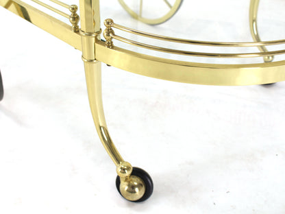 Two-Tier Polished Brass Glass Rolling Serving Bar Cart