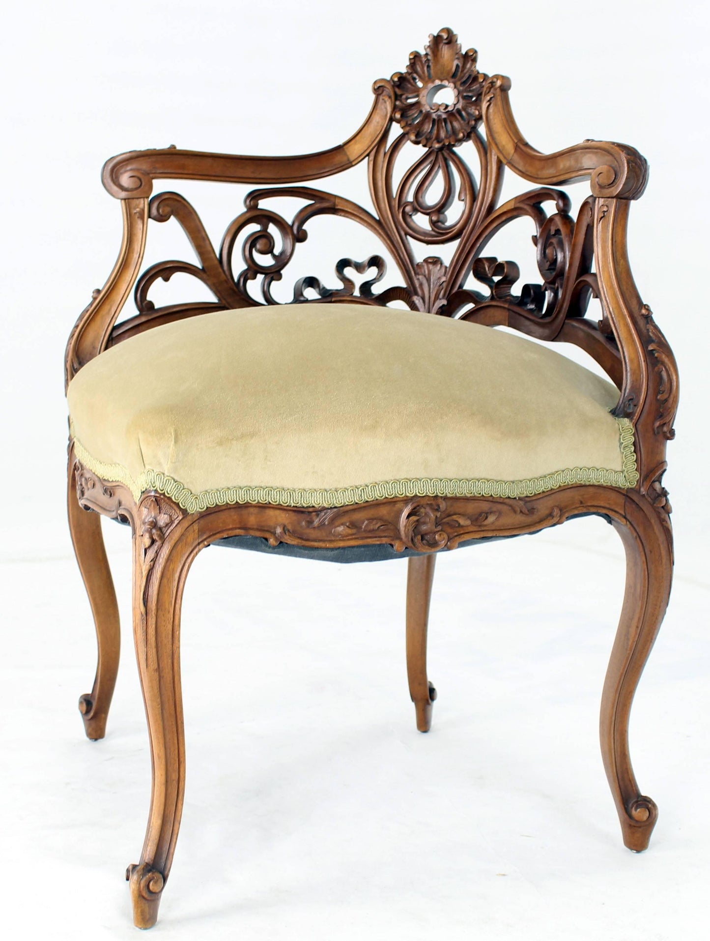 Carved Walnut Art Nouveau French Corner Chair