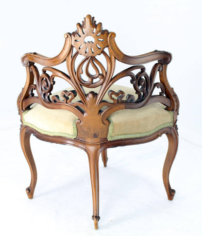 Carved Walnut Art Nouveau French Corner Chair