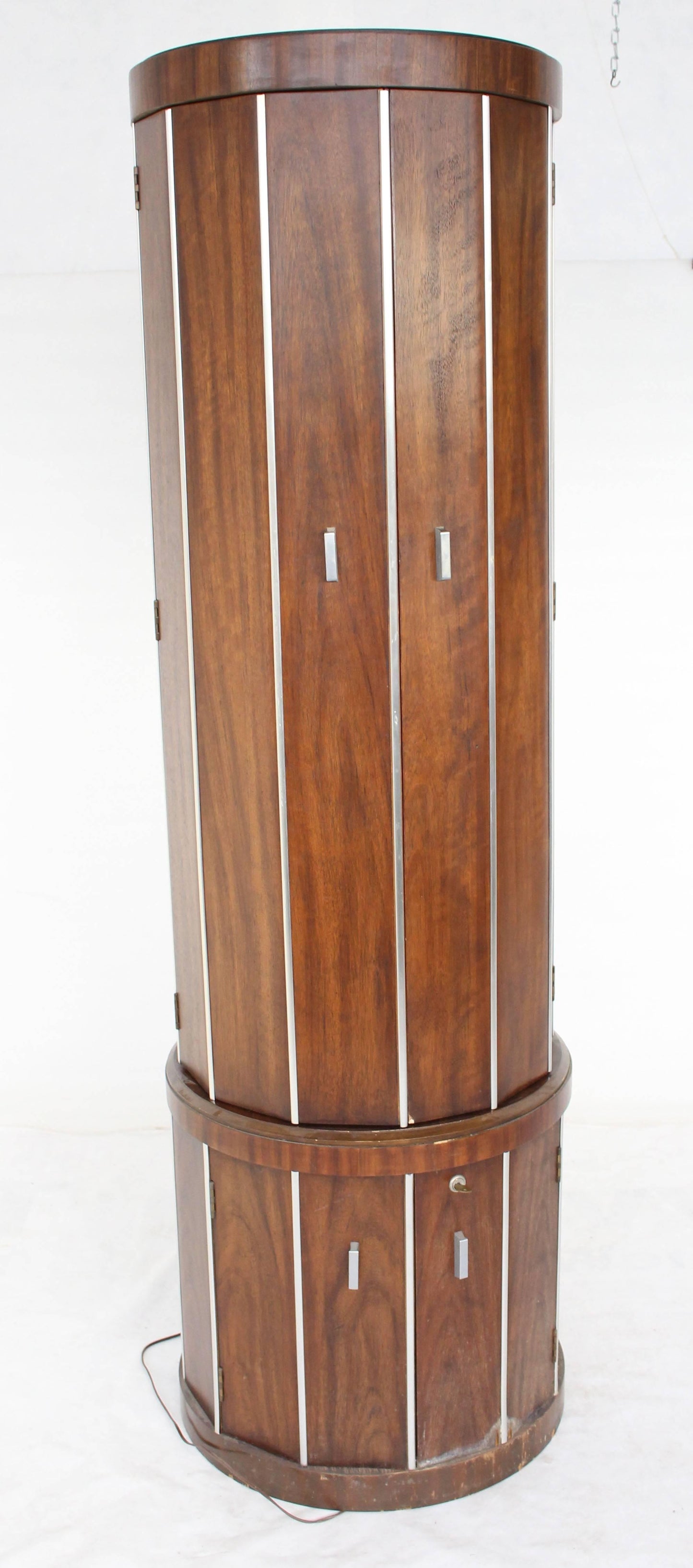 Cylinder Shape Liquor Bar Cabinet Walnut