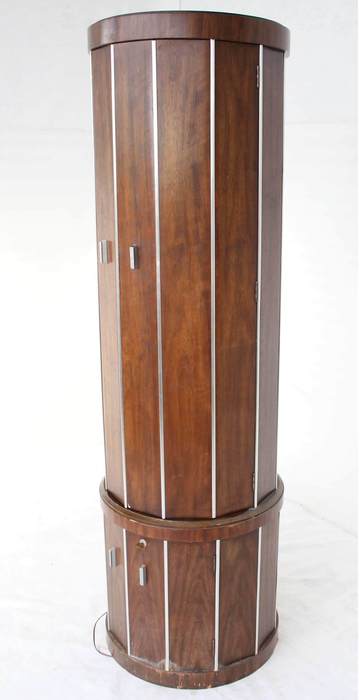 Cylinder Shape Liquor Bar Cabinet Walnut