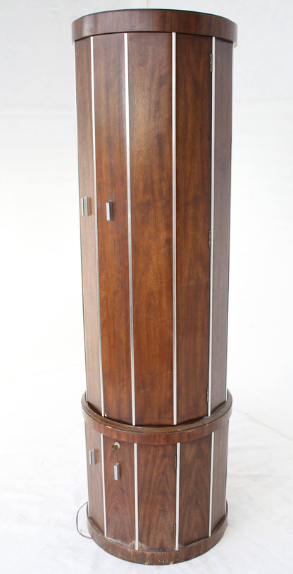 Cylinder Shape Liquor Bar Cabinet Walnut